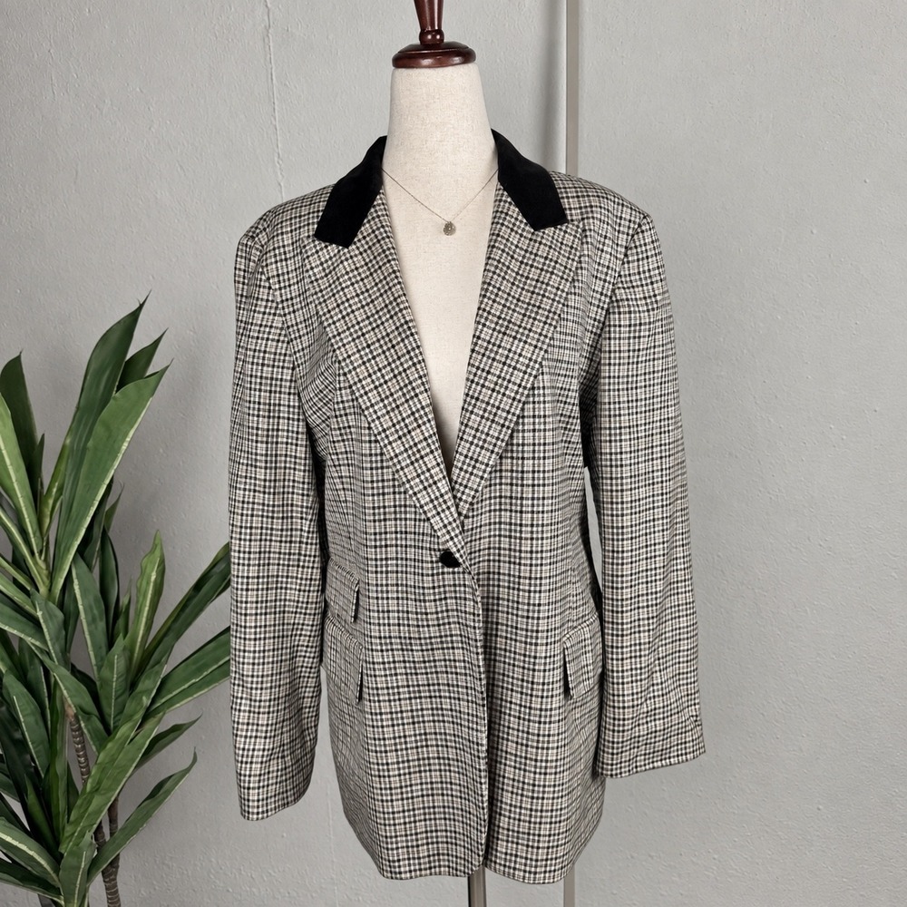 Dark Academia Equestrian Heritage VTG Houndstooth Blazer XL Brown Velvet Collar